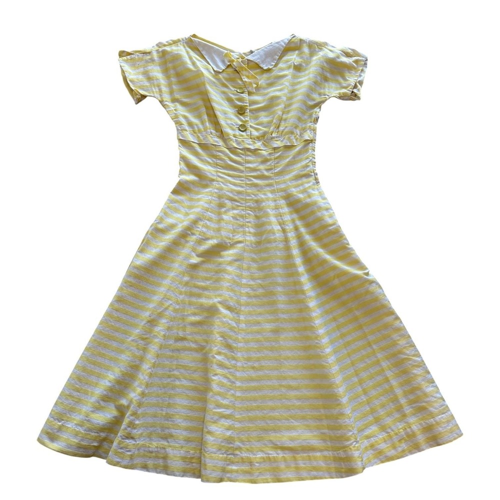 Vintage 40s 50s yellow striped Peter Pan collar dress - Picture 2 of 10